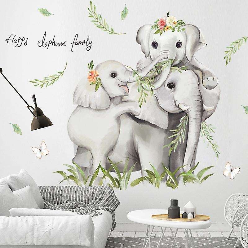 Cartoon Jugle Elephants Family Wall Stickers for Baby Nursery Kids Room Wall Decals PVC Bedroom Hom