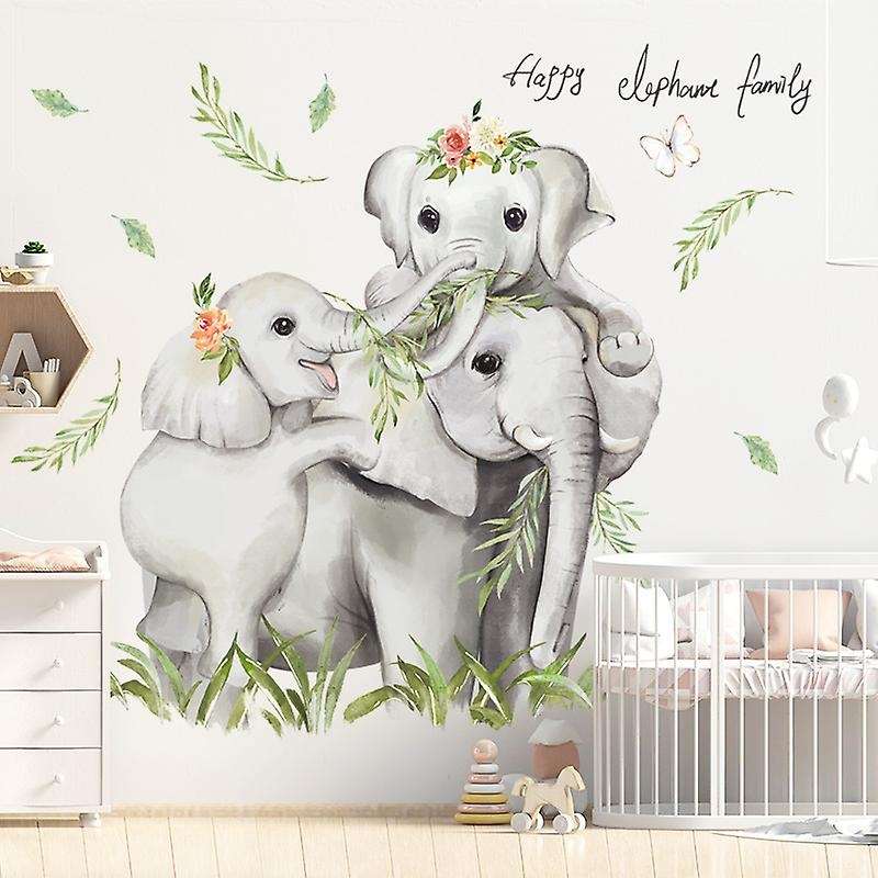 Cartoon Jugle Elephants Family Wall Stickers for Baby Nursery Kids Room Wall Decals PVC Bedroom Hom