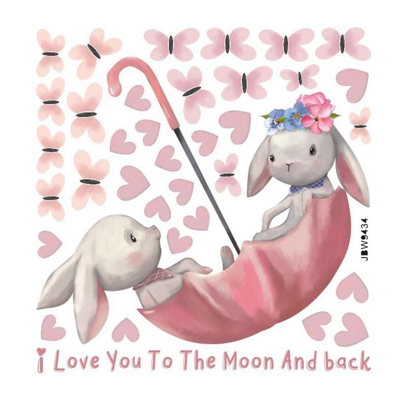 Cartoon Rabbit Butterfly Umbrella Bunny Wall Stickers for Kids Room Baby Room Decor Wall Decals Roo