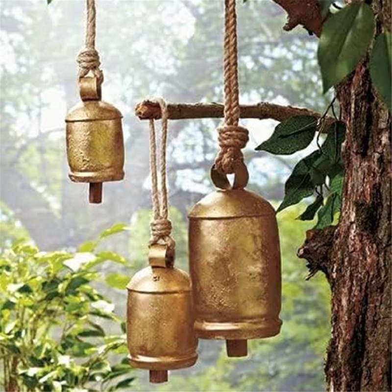 Cast Iron Hanging Cow Bells Set Of 3 Hanging Harmony Bells Garden Rustic Relaxing Tranquil Wind Chim
