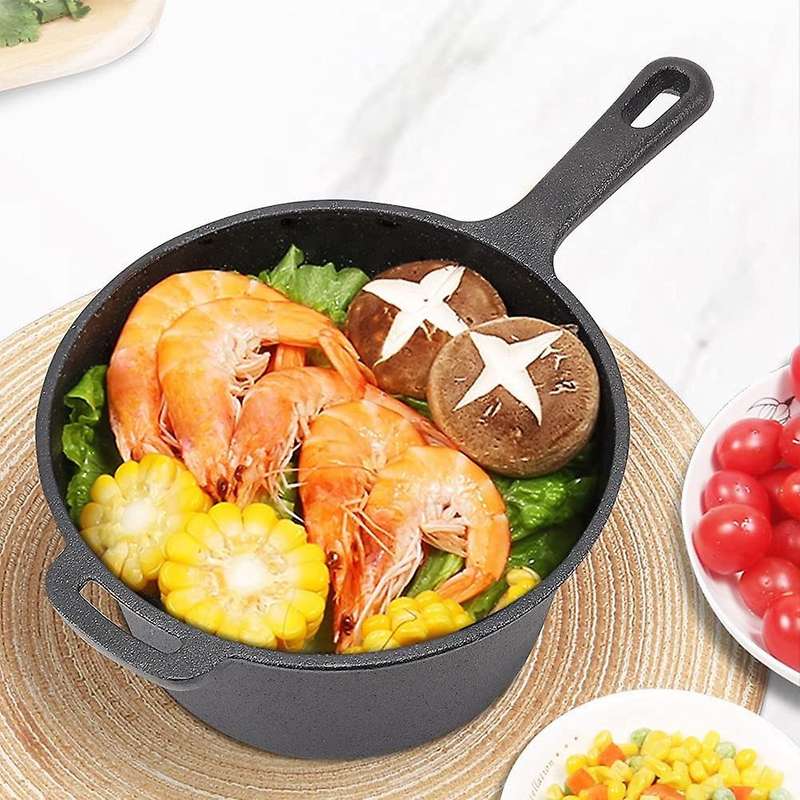 Cast Iron Saucepan, Non-Stick Pan with Lid Cast Iron Deep Pan, Suitable for Induction, Electric and