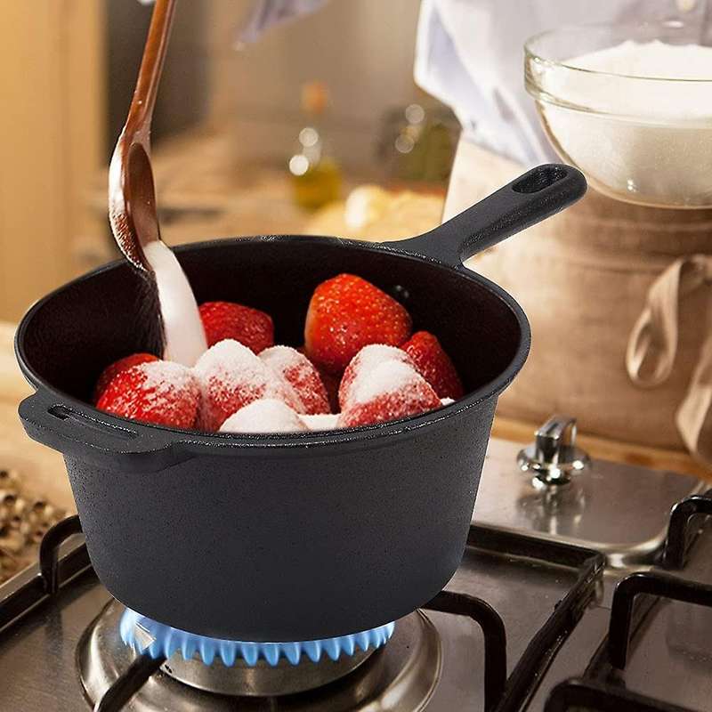 Cast Iron Saucepan, Non-Stick Pan with Lid Cast Iron Deep Pan, Suitable for Induction, Electric and