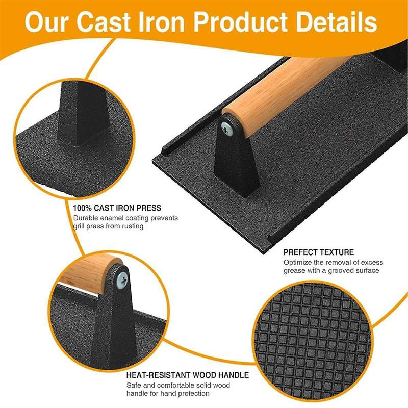 Cast Iron Grill Press-2pcs Heavy Duty Bacon/burger/griddle/chef Press, Grilled Steak, Meat, Sandwich