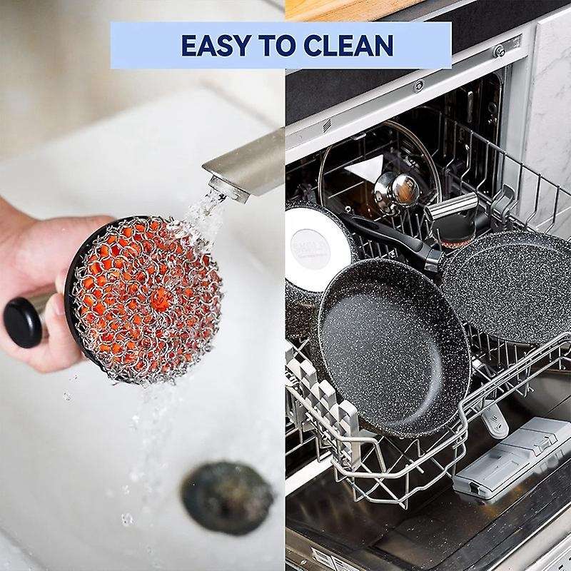 Cast Iron Scrubber with Handle, Stainless Steel Chainmail Cleaner for Pans and Skillets - Cast Iron
