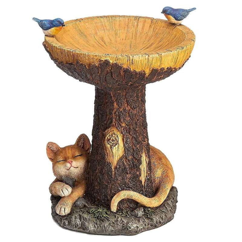 Cat Bird Bath and Bird Feeder Garden Decoration Outdoor Lawn Decor Art Ornaments