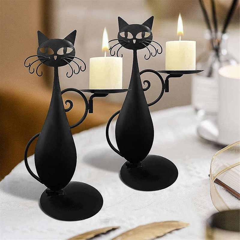 CAT Candle Holder Vintage Candlestick Desktop Candle Stand Decor for Farmhouse Party Centerpiece Dec