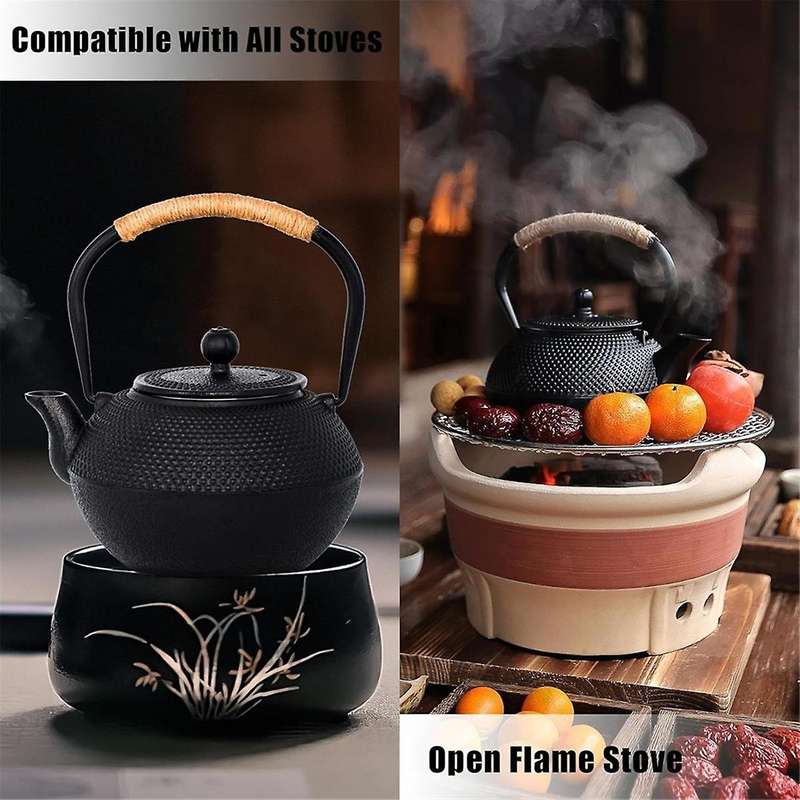 Cast Iron Tea Pot - Twine Handle Teapot Kettle with Infuser and Enameled Interior for , 1.2L/40 Oz
