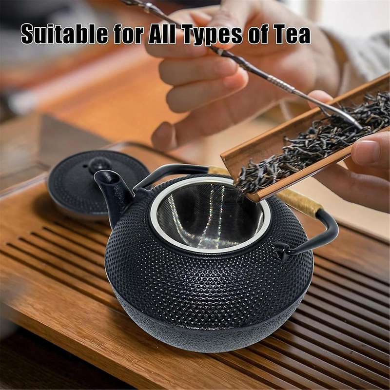 Cast Iron Tea Pot - Twine Handle Teapot Kettle with Infuser and Enameled Interior for , 1.2L/40 Oz