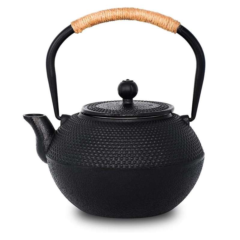 Cast Iron Tea Pot - Twine Handle Teapot Kettle with Infuser and Enameled Interior for , 1.2L/40 Oz