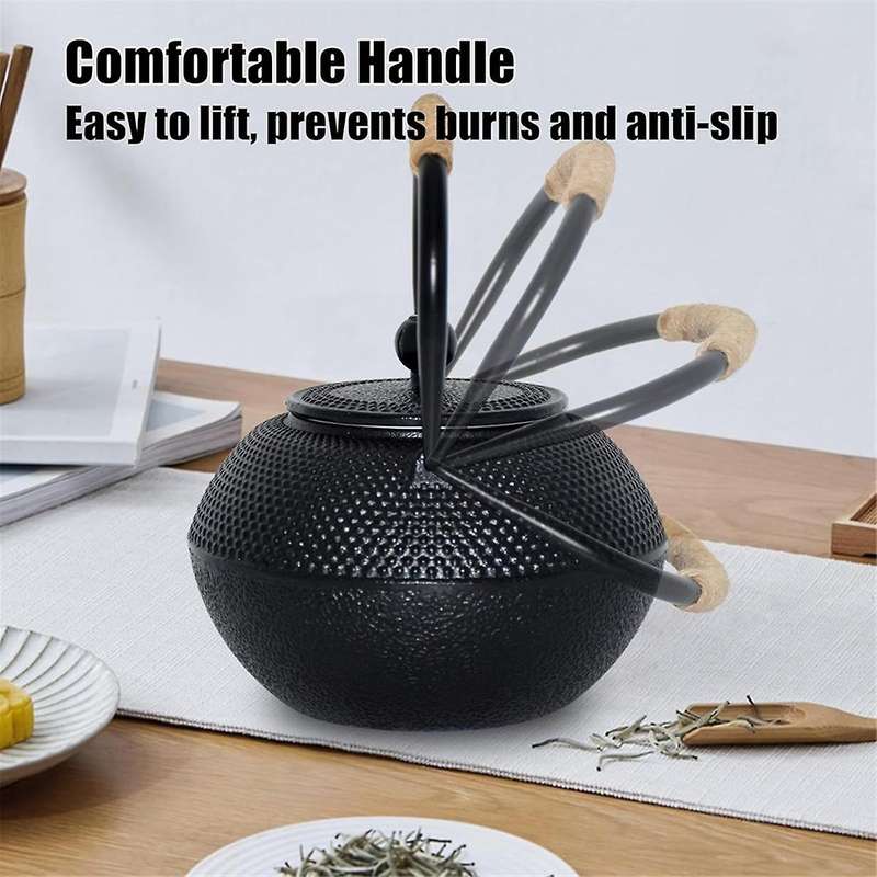 Cast Iron Tea Pot - Twine Handle Teapot Kettle with Infuser and Enameled Interior for , 1.2L/40 Oz