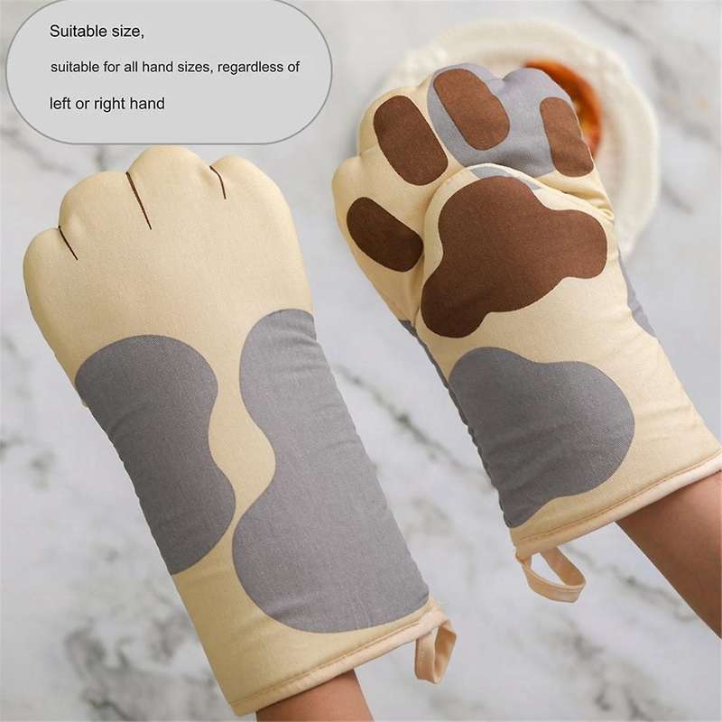 C-Cotton Cute Cat Oven Gloves Cat Claw Baking Heat Insulation Microwave Anti-Scald Gloves