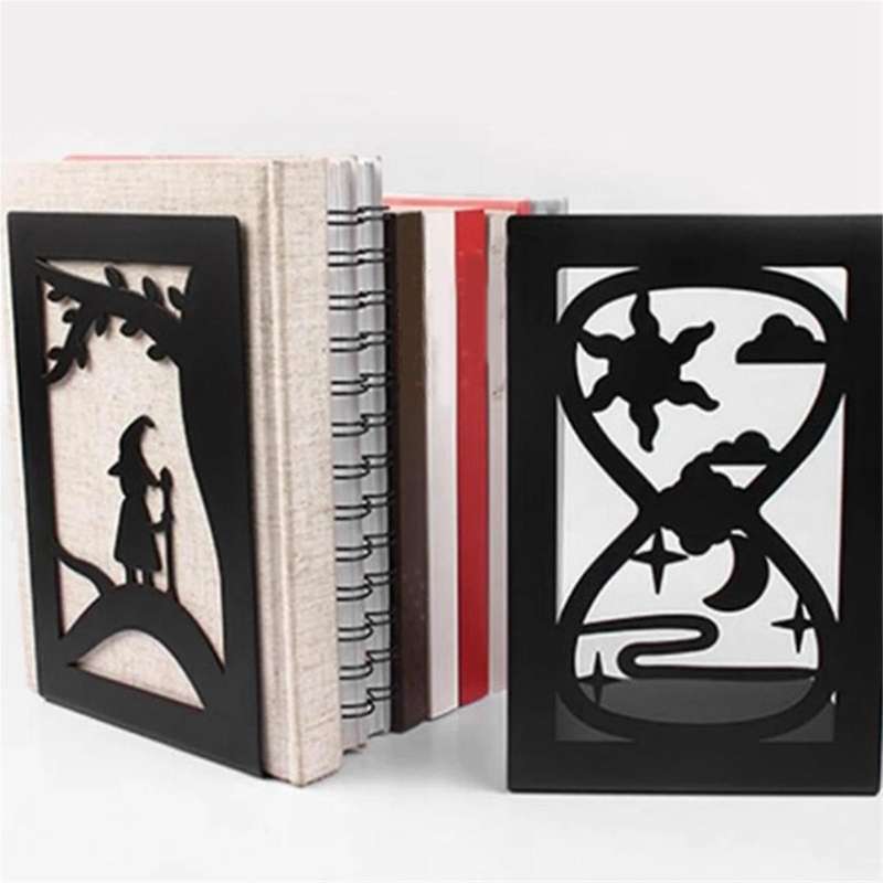 C-Decorative Hollow-Out Bookends for Art Hourglass Design Metal Book Stan