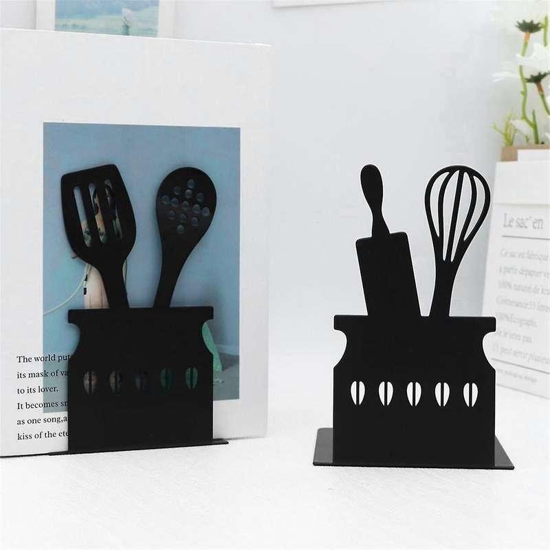 C-Decorative Hollow-Out Bookends for Art Hourglass Design Metal Book Stan
