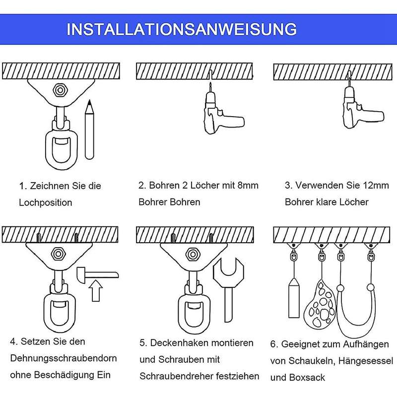 Ceiling Hook Hanging Chair Swing Spring 360 Rotatable Ceiling Bracket 450KG Swing Suspension Hook Pu