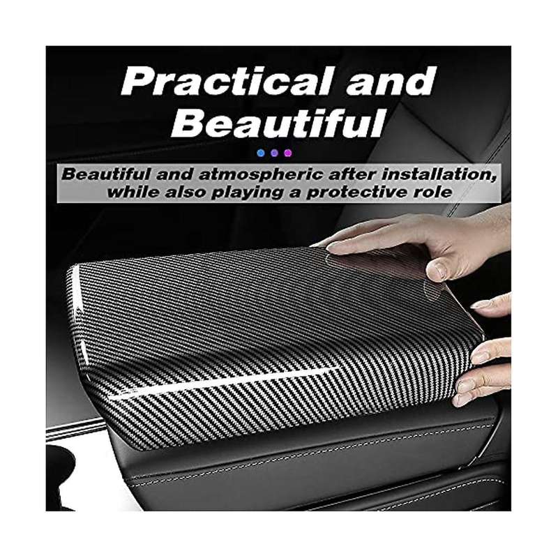 Center Armrest Box Cover Trim for 2017-2022 Model Y 2021-2022 Interior Accessories, Abs Carbon Fibe