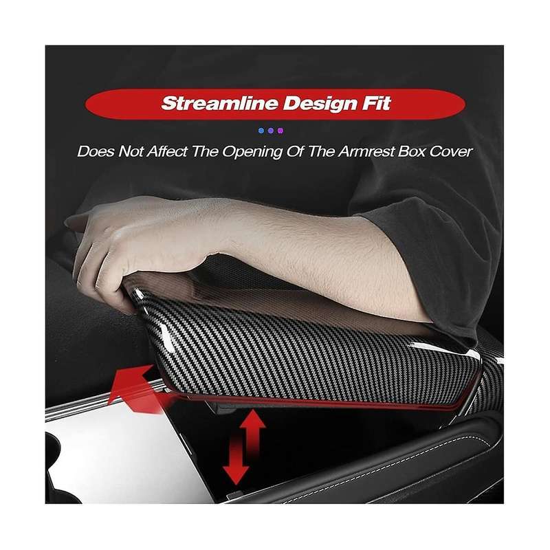 Center Armrest Box Cover Trim for 2017-2022 Model Y 2021-2022 Interior Accessories, Abs Carbon Fibe