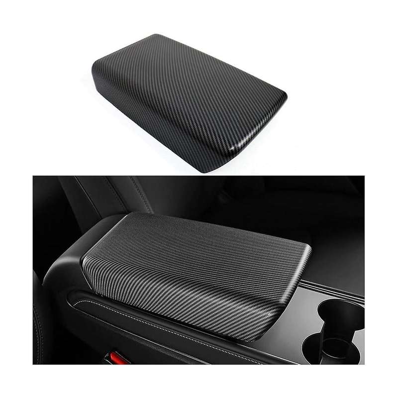 Center Armrest Box Cover Trim for 2017-2022 Model Y 2021-2022 Interior Accessories, Abs Carbon Fibe