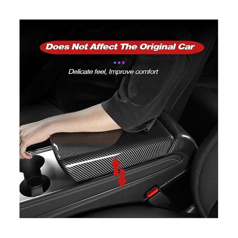 Center Armrest Box Cover Trim for 2017-2022 Model Y 2021-2022 Interior Accessories, Abs Carbon Fibe
