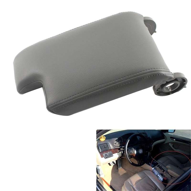 Center Armrest Cover Console Lid Gray for E46 98-06 Fiber Leather & Plastic
