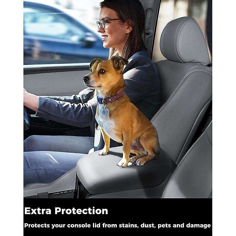 Center Console Cover for 2009-2015 Pilot Armrest Cover Replacement Leather Console Lid, Gray