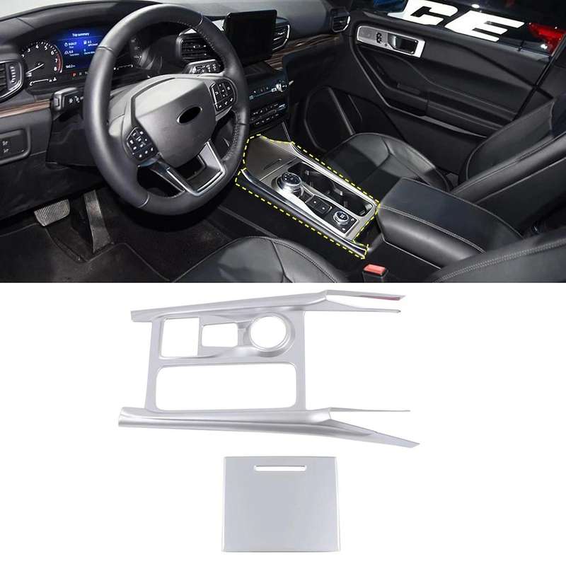 Center Console Gear Shifter Cup Panel Decoration Sticker Trim for Explorer U625 2020 2021 Matte Silv