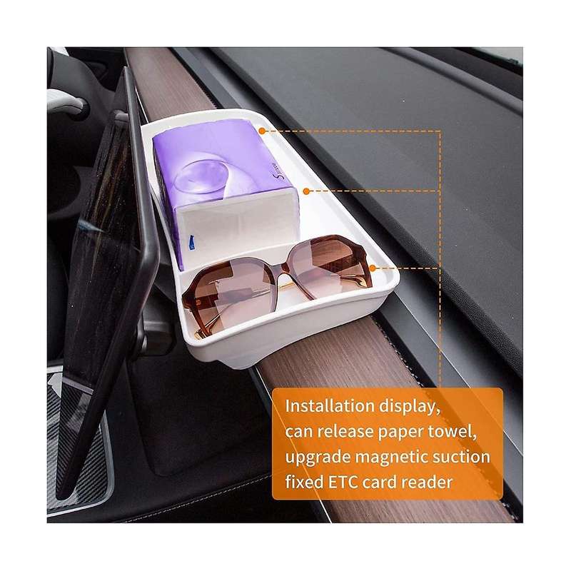 Center Console Organizer Behind Screen Storage Box Dashboard Tray for Model Y 2020 2021 2022 2023 -