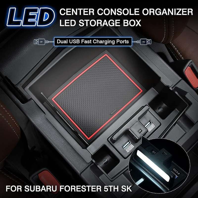 Center Console Organizer Tray for 2019-2021 Armrest Storage Box with LED Light & Dual USB Accessorie