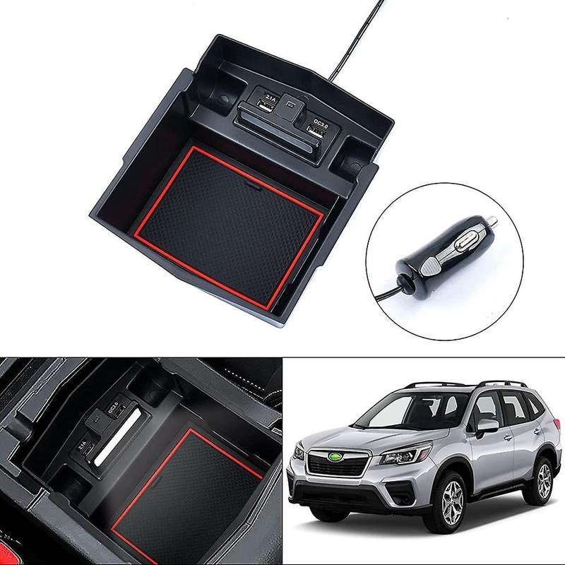 Center Console Organizer Tray for 2019-2021 Armrest Storage Box with LED Light & Dual USB Accessorie