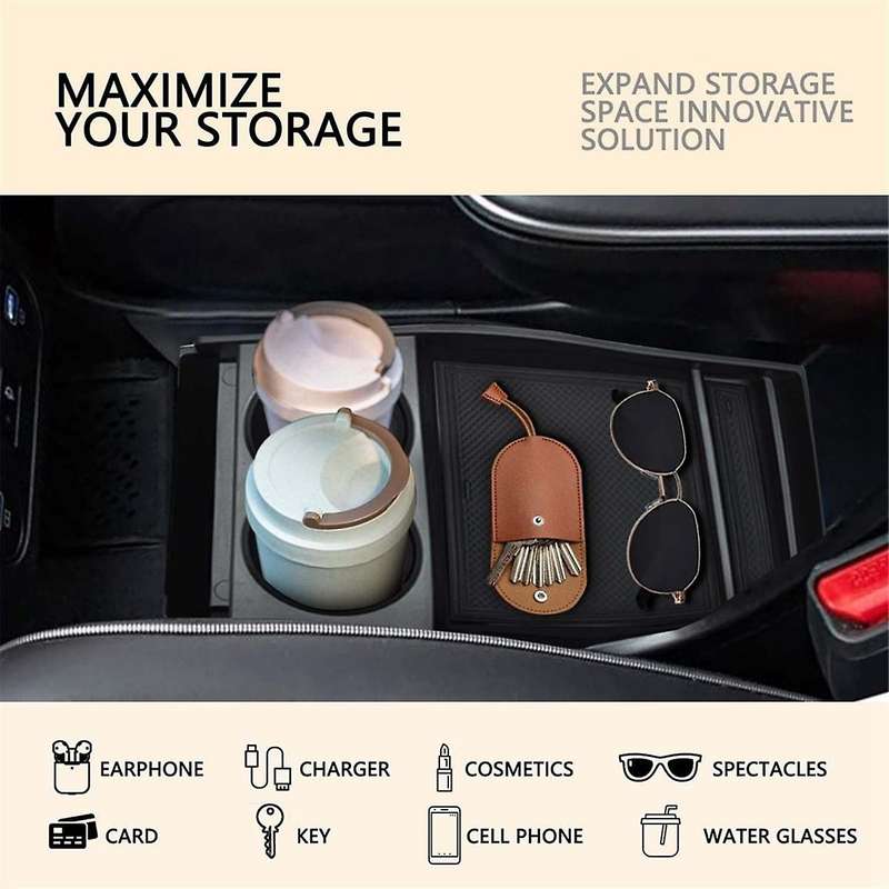 Center Console Organizer with Cup Holder and Non-Slip Mat Lower Tray Accessories for Ioniq 5 2022-20