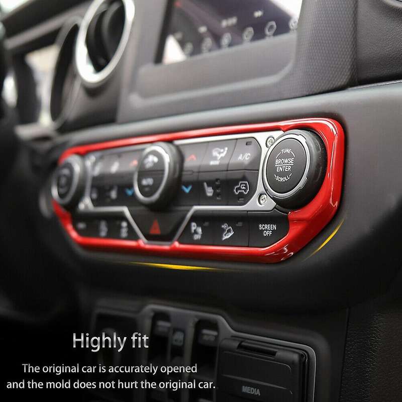Center Control Air Conditioner Switch Cover Trim Interior Accessories for JL JT 2018-2021 (Red)