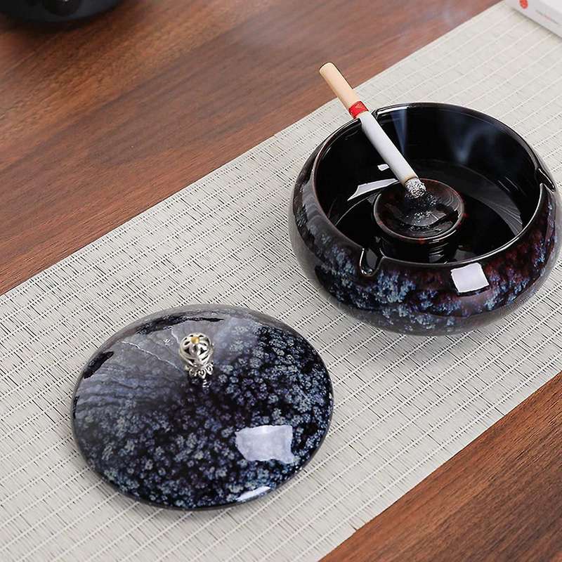 Ceramic Ashtray with Lid for , Windproof Ashtray Sets for Weed, Smokeless Home Ashtrays, Outside Ash