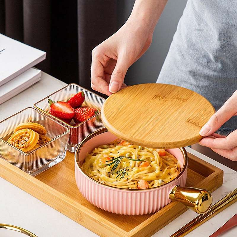 Ceramic Baking Bowl with Handle Nordic Phnom Penh Fruit Bowl Salad Bowl Home Dining Table Tender Gre