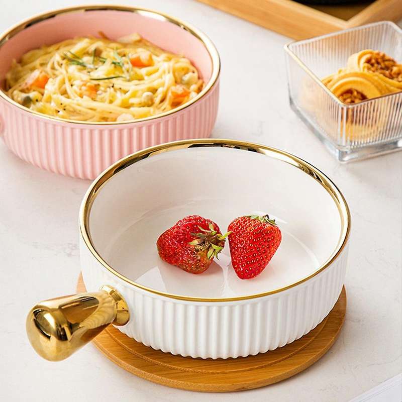 Ceramic Baking Bowl with Handle Nordic Phnom Penh Fruit Bowl Salad Bowl Home Dining Table Tender Gre