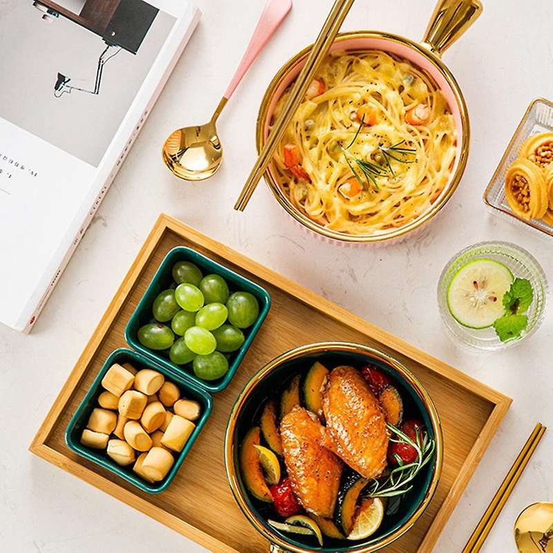 Ceramic Baking Bowl with Handle Nordic Phnom Penh Fruit Bowl Salad Bowl Home Dining Table Tender Gre