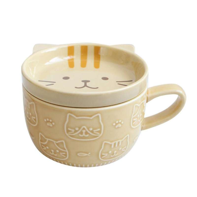 Ceramic Coffee Mugs with Lid Cute Porcelain Cup Family Breakfast Milk Juice Cup Beverage(Yellow)