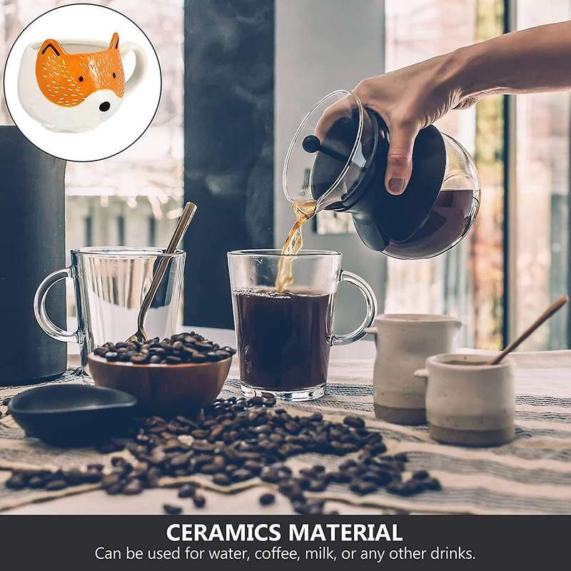 Ceramic Coffee Cup Fox Shaped Cup Animal Pattern Home Kitchen Office Milk Cup