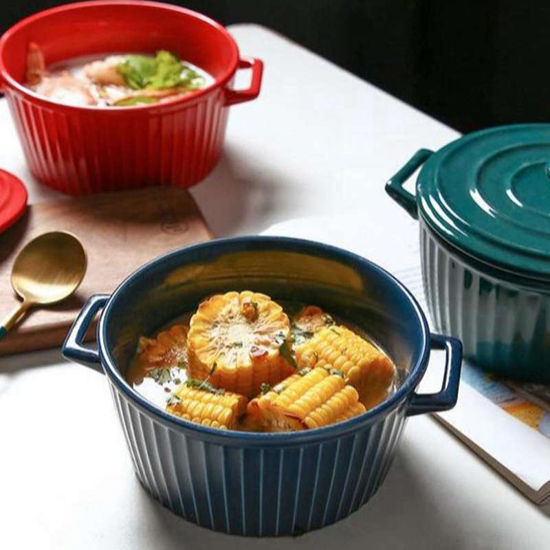 Ceramic Casserole with Lid, 1600Ml Ceramic Bakeware Soup Bowl (Red)