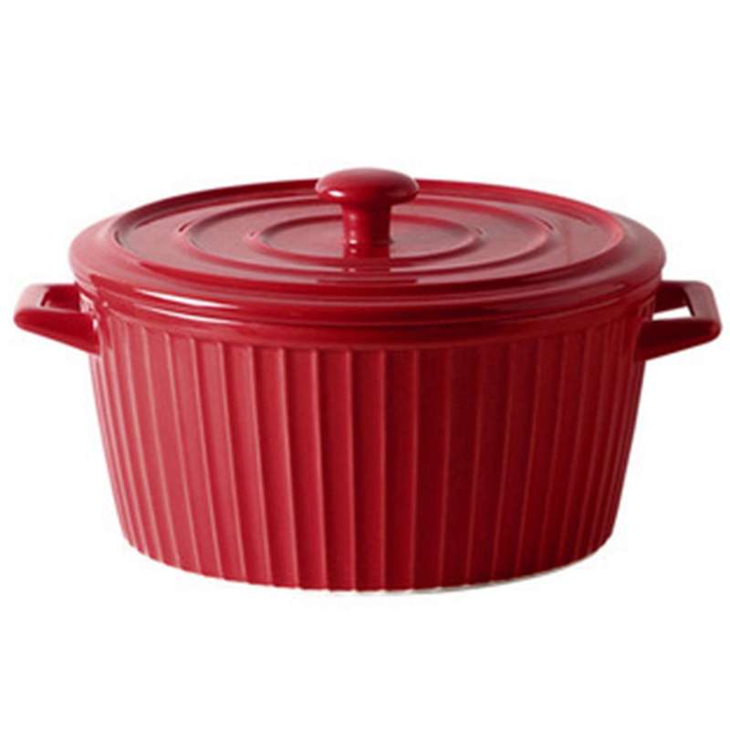 Ceramic Casserole with Lid, 1600Ml Ceramic Bakeware Soup Bowl (Red)
