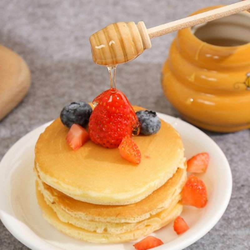 Ceramic Beehive Honey Pot and Wooden Dipper Honey Jar with Lid Honey Stir Bar for Honey Jar Supplies