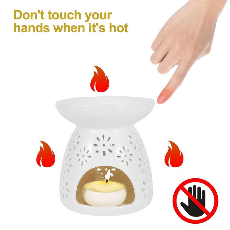 Ceramic Candle Holder Oil Burner, Essential Oil Diffuser Furnace White 2 - Pattern