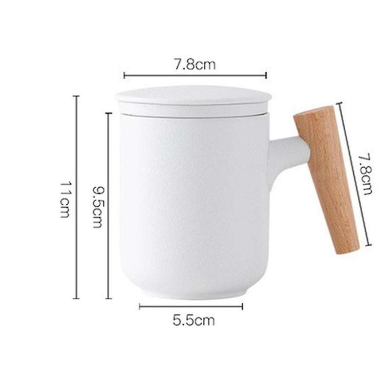 Ceramic Frosted Tea Cup with Lid and Filter Large Capacity Wooden Handle Coffee Mug Tea Water Separa