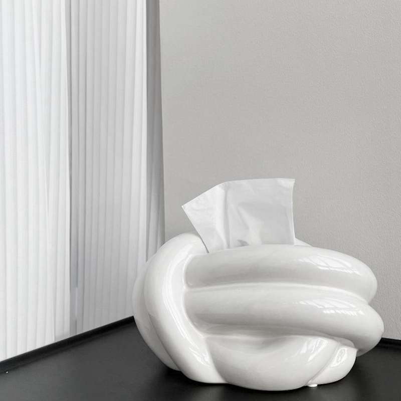 Ceramic Fun Knot Tissue Box Cover European Modern Face Tissue Holder Desktop Decorative Napkin Cases