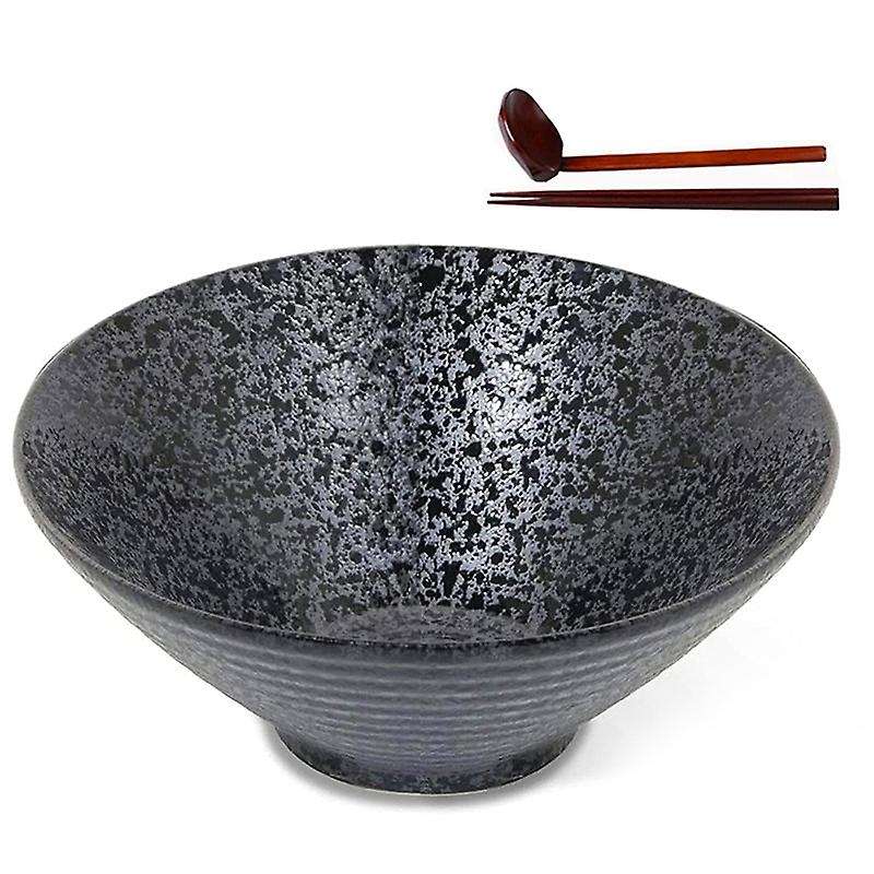 Ceramic Japanese Ramen Soup Bowl with Matching Spoon and Chopsticks, Suitable for , , Size
