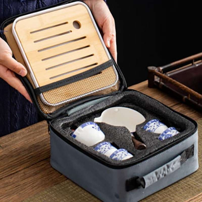 Ceramic Set Portable Travel Tea Set with Rotation Tea Maker and Travel Bag Suitable for Travel Famil