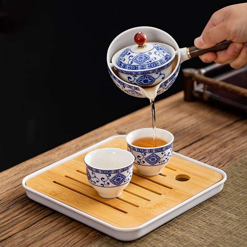 Ceramic Set Portable Travel Tea Set with Rotation Tea Maker and Travel Bag Suitable for Travel Famil