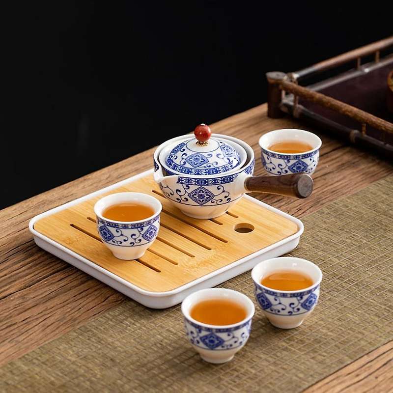 Ceramic Set Portable Travel Tea Set with Rotation Tea Maker and Travel Bag Suitable for Travel Famil