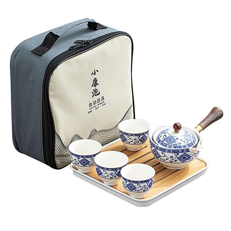 Ceramic Set Portable Travel Tea Set with Rotation Tea Maker and Travel Bag Suitable for Travel Famil