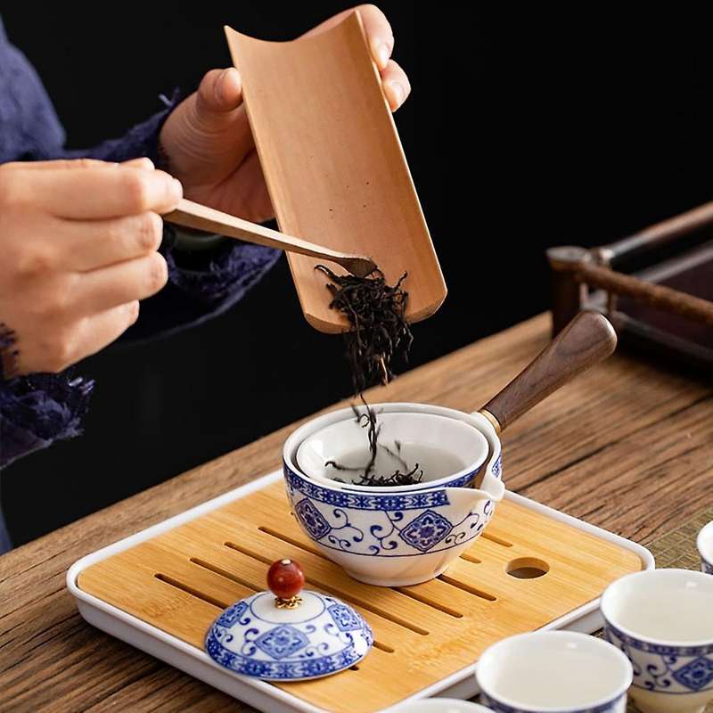 Ceramic Set Portable Travel Tea Set with Rotation Tea Maker and Travel Bag Suitable for Travel Famil