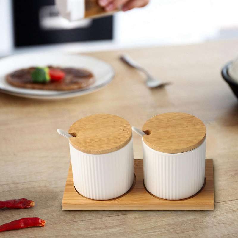 Ceramic Sugar Jar with Lids and Spoons,Condiment Jars for Home,Kitchen Storage Canister for Sugar,Te