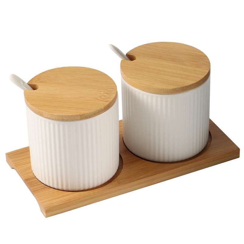 Ceramic Sugar Jar with Lids and Spoons,Condiment Jars for Home,Kitchen Storage Canister for Sugar,Te